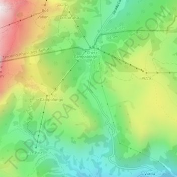 Mappa topografica Passo Campolongo, altitudine, rilievo