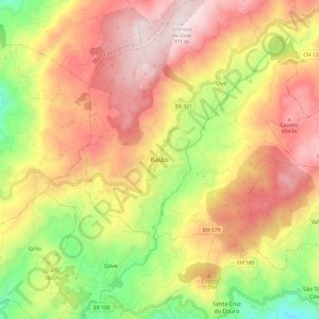 Mappa topografica Baião, altitudine, rilievo