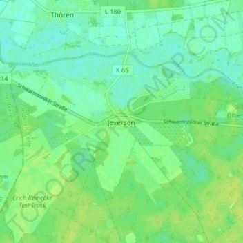 Mappa topografica Jeversen, altitudine, rilievo