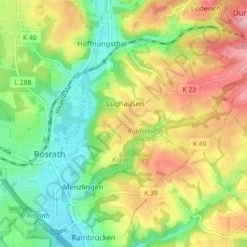 Mappa topografica Oberlüghausen, altitudine, rilievo