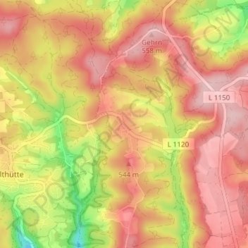 Mappa topografica Ebni, altitudine, rilievo