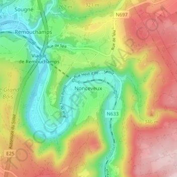 Mappa topografica Nonceveux, altitudine, rilievo