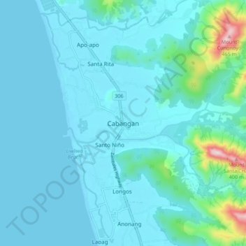 Mappa topografica Cabangan, altitudine, rilievo