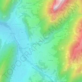 Mappa topografica Belleville, altitudine, rilievo