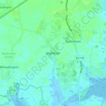 Mappa topografica Highleigh, altitudine, rilievo