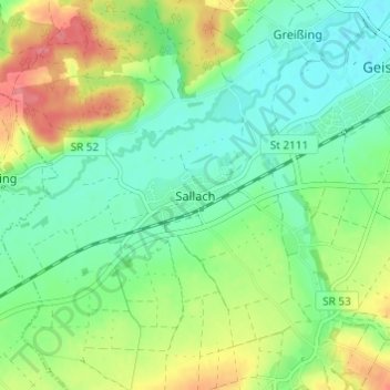 Mappa topografica Sallach, altitudine, rilievo