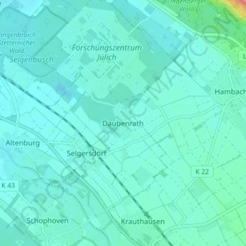 Mappa topografica Daubenrath, altitudine, rilievo