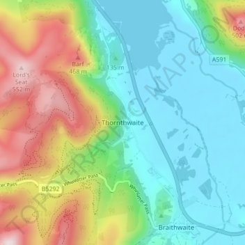 Mappa topografica Thornthwaite, altitudine, rilievo