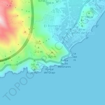 Mappa topografica Faro de Castell de Ferro, altitudine, rilievo