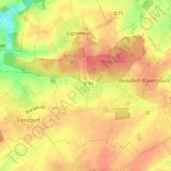 Mappa topografica Blavincourt, altitudine, rilievo