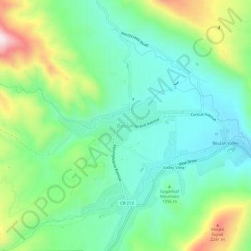 Mappa topografica Beulah, altitudine, rilievo
