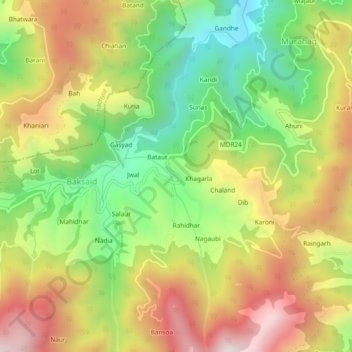 Mappa topografica Mathyani, altitudine, rilievo