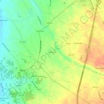 Mappa topografica Valeirinha, altitudine, rilievo