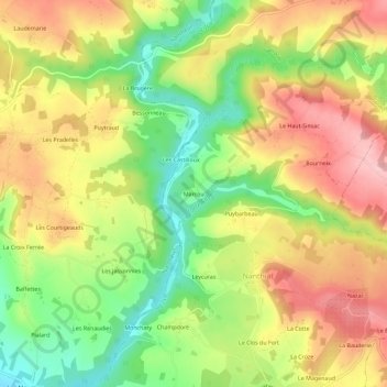 Mappa topografica Marcou, altitudine, rilievo