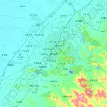 Mappa topografica 鞍山市, altitudine, rilievo