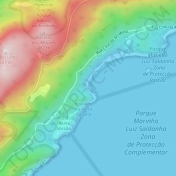 Mappa topografica Portinho da Arrábida, altitudine, rilievo