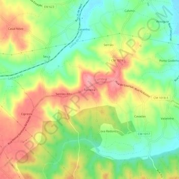 Mappa topografica Torneira, altitudine, rilievo