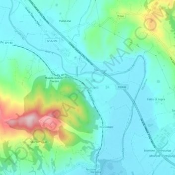 Mappa topografica Montecastelli, altitudine, rilievo