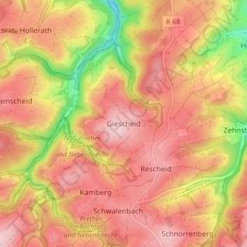 Mappa topografica Giescheid, altitudine, rilievo