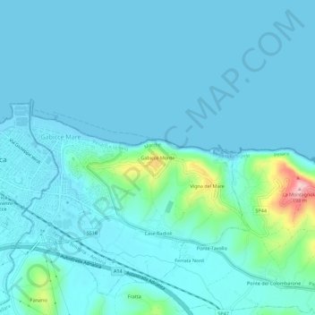Mappa topografica Gabicce Monte, altitudine, rilievo