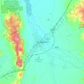 Mappa topografica Wangaratta, altitudine, rilievo