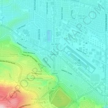 Mappa topografica Walteria, altitudine, rilievo