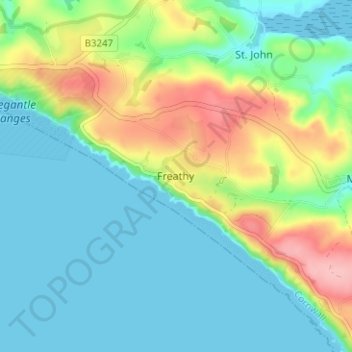 Mappa topografica Freathy, altitudine, rilievo