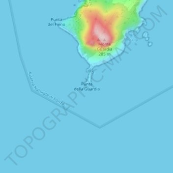 Mappa topografica Punta della Guardia, altitudine, rilievo