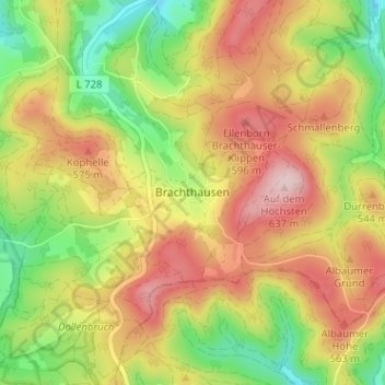 Mappa topografica Brachthausen, altitudine, rilievo