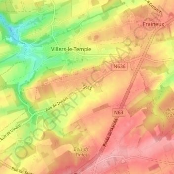 Mappa topografica Scry, altitudine, rilievo