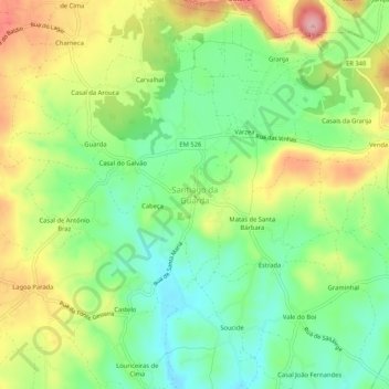 Mappa topografica Santiago da Guarda, altitudine, rilievo
