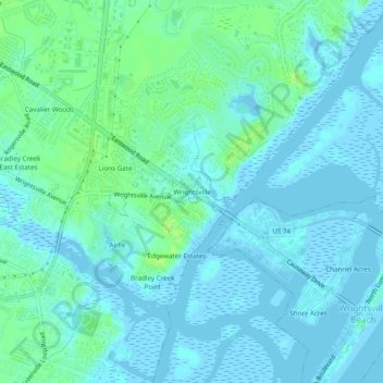 Mappa topografica Wrightsville, altitudine, rilievo