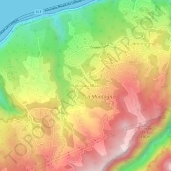 Mappa topografica Ruisseau Blanc, altitudine, rilievo