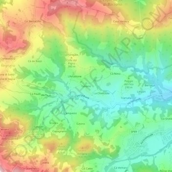 Mappa topografica Tabiano, altitudine, rilievo