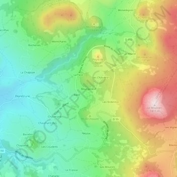Mappa topografica Bourgeneuf, altitudine, rilievo