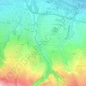 Mappa topografica Rivière des Pluies, altitudine, rilievo