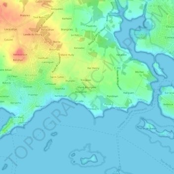 Mappa topografica Mané Bourgerel, altitudine, rilievo