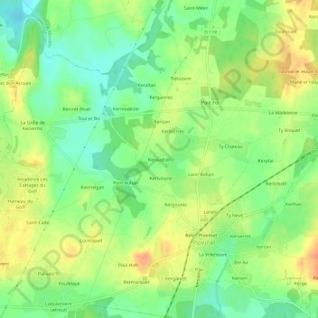Mappa topografica Keraudran, altitudine, rilievo