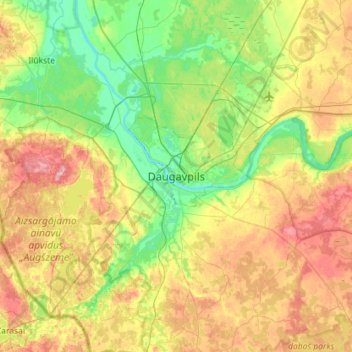 Mappa topografica Daugavpils, altitudine, rilievo