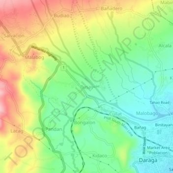 Mappa topografica Busay, altitudine, rilievo