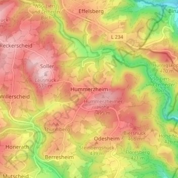 Mappa topografica Hummerzheim, altitudine, rilievo