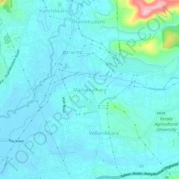 Mappa topografica Madakkathara, altitudine, rilievo
