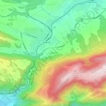 Mappa topografica Sous le Mont, altitudine, rilievo