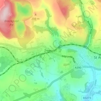Mappa topografica Trewoon, altitudine, rilievo