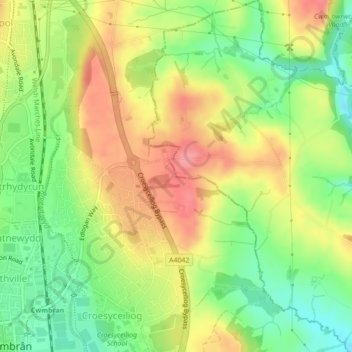 Mappa topografica Gwent, altitudine, rilievo