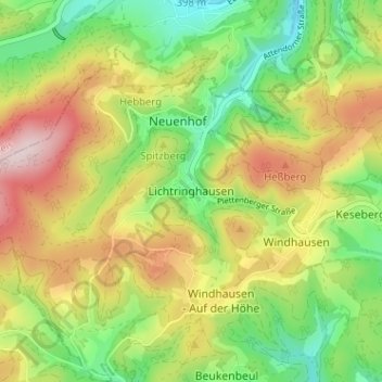 Mappa topografica Lichtringhausen, altitudine, rilievo