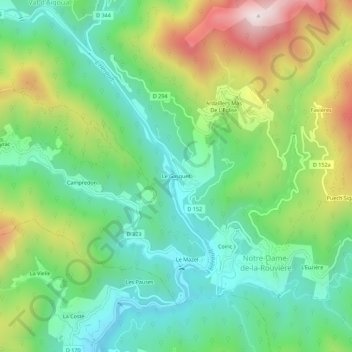 Mappa topografica Le Gasquet, altitudine, rilievo
