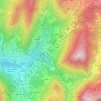 Mappa topografica Montquaix, altitudine, rilievo
