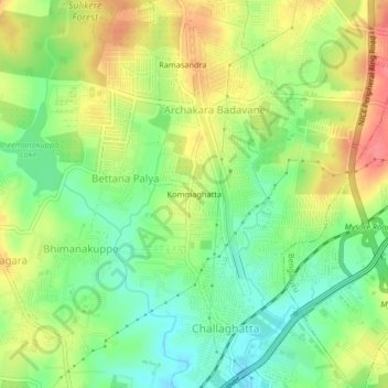 Mappa topografica Kommaghatta, altitudine, rilievo