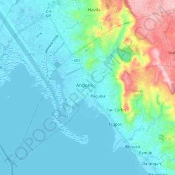 Mappa topografica Angono, altitudine, rilievo